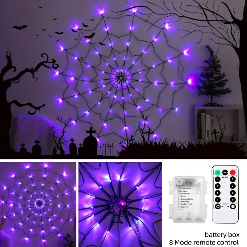 Halloween LED Spider Web Lights – Waterproof Net String Decoration