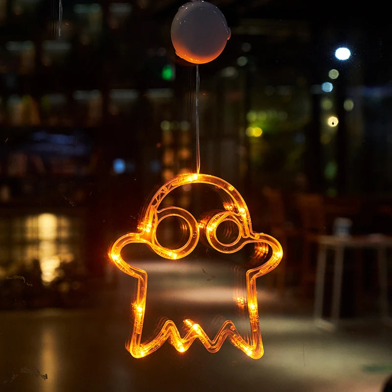 Halloween LED Hanging Ornaments – Witch Hat, Spider & Ghost Lights