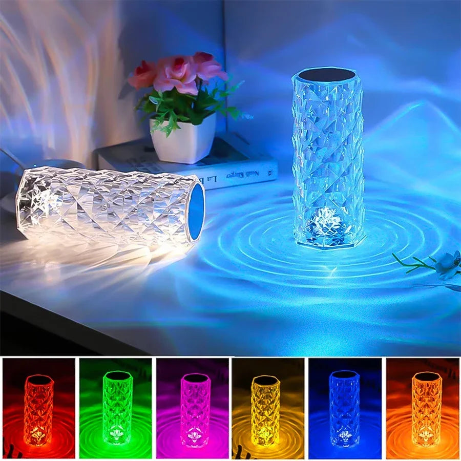 Rose Crystal Touch Lamp – USB Rechargeable 16-Color LED Bedside Light