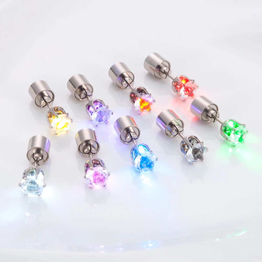 LED Luminous Stud Earrings – Colorful Glowing Zircon Party Jewelry (2PCS)