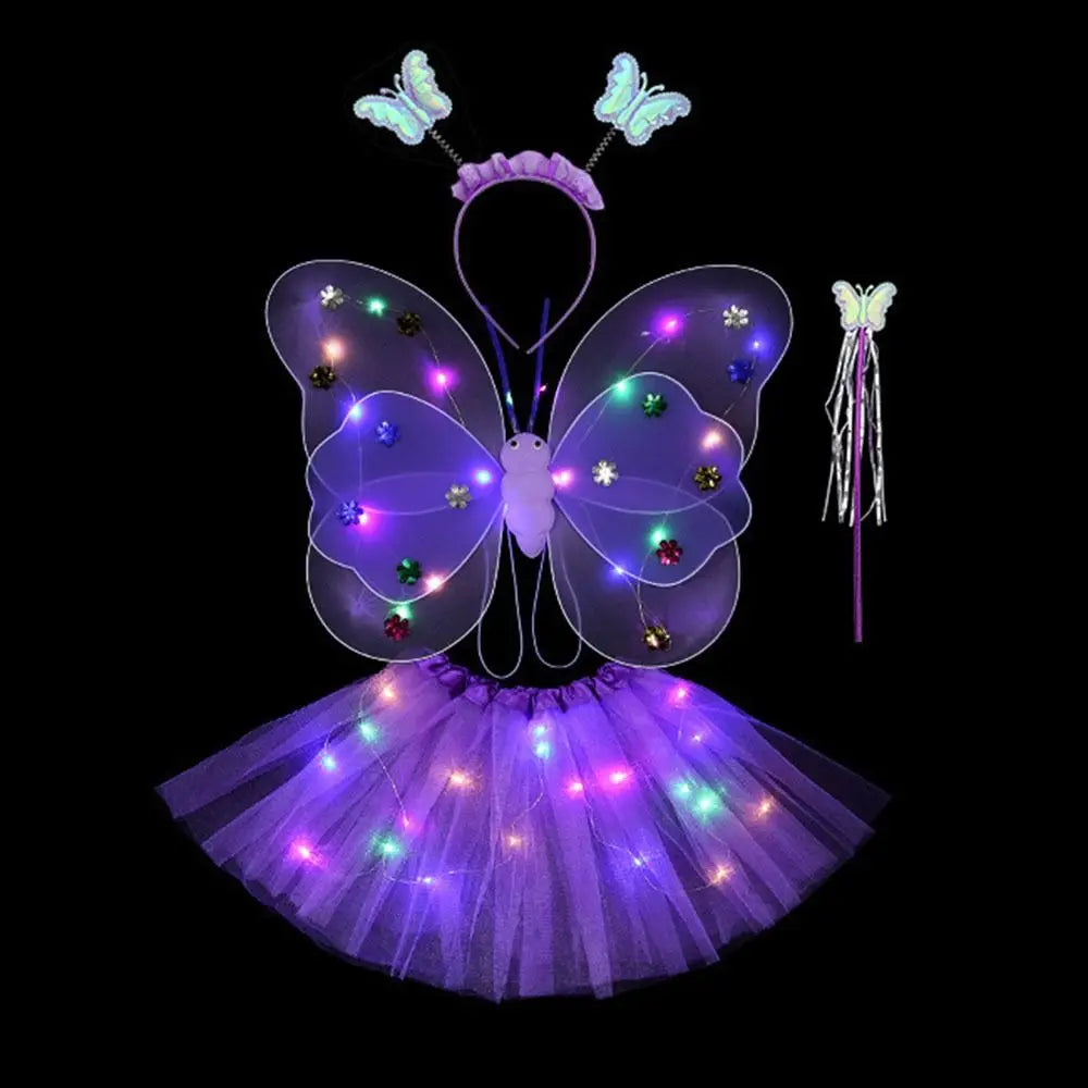 LED Angel Wings & Butterfly Costume Set – Kids Fancy Dress with Wand & Hair Hoop