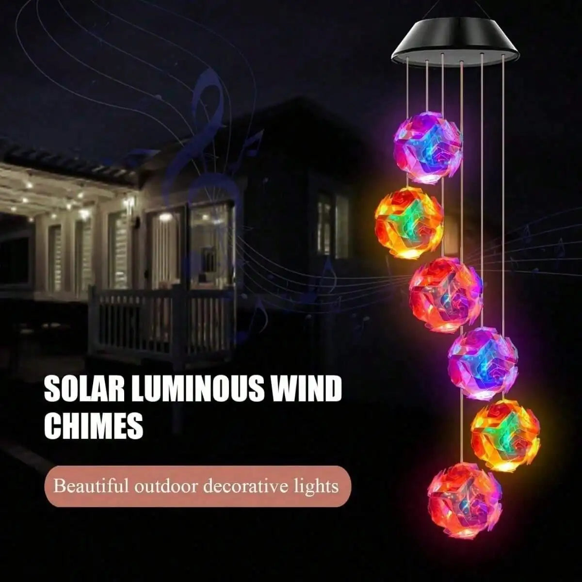 Solar Color Changing Wind Chimes – 6 LED RGB Outdoor Garden Décor