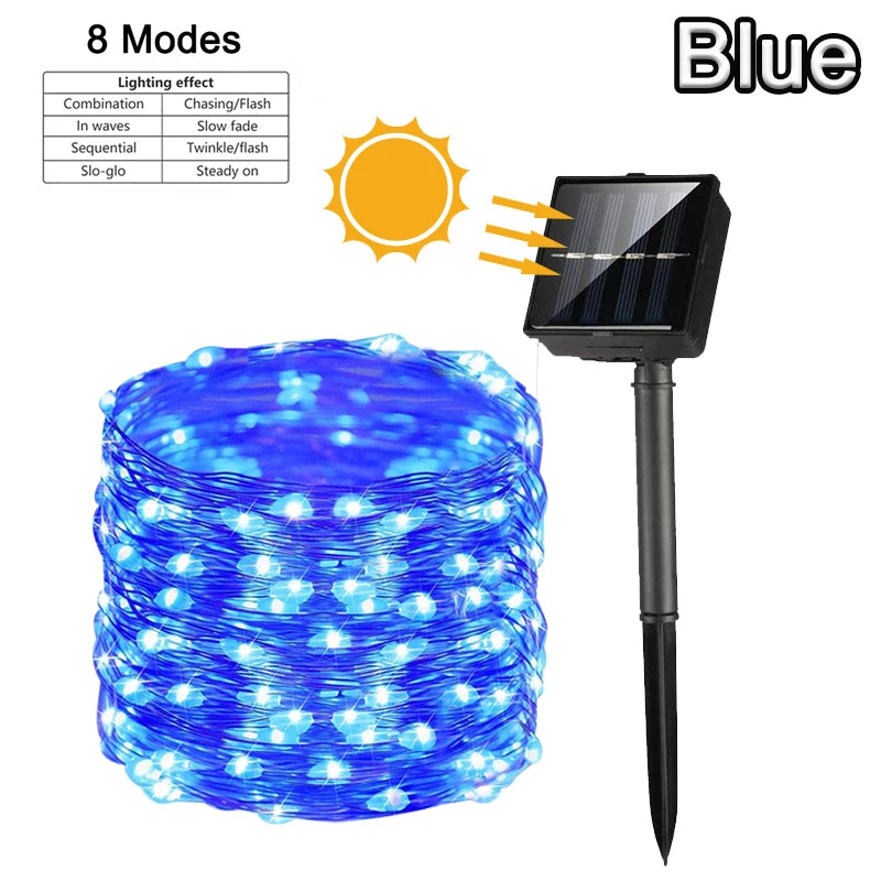 Solar String Lights – Waterproof 8-Mode Copper Wire Fairy Lights