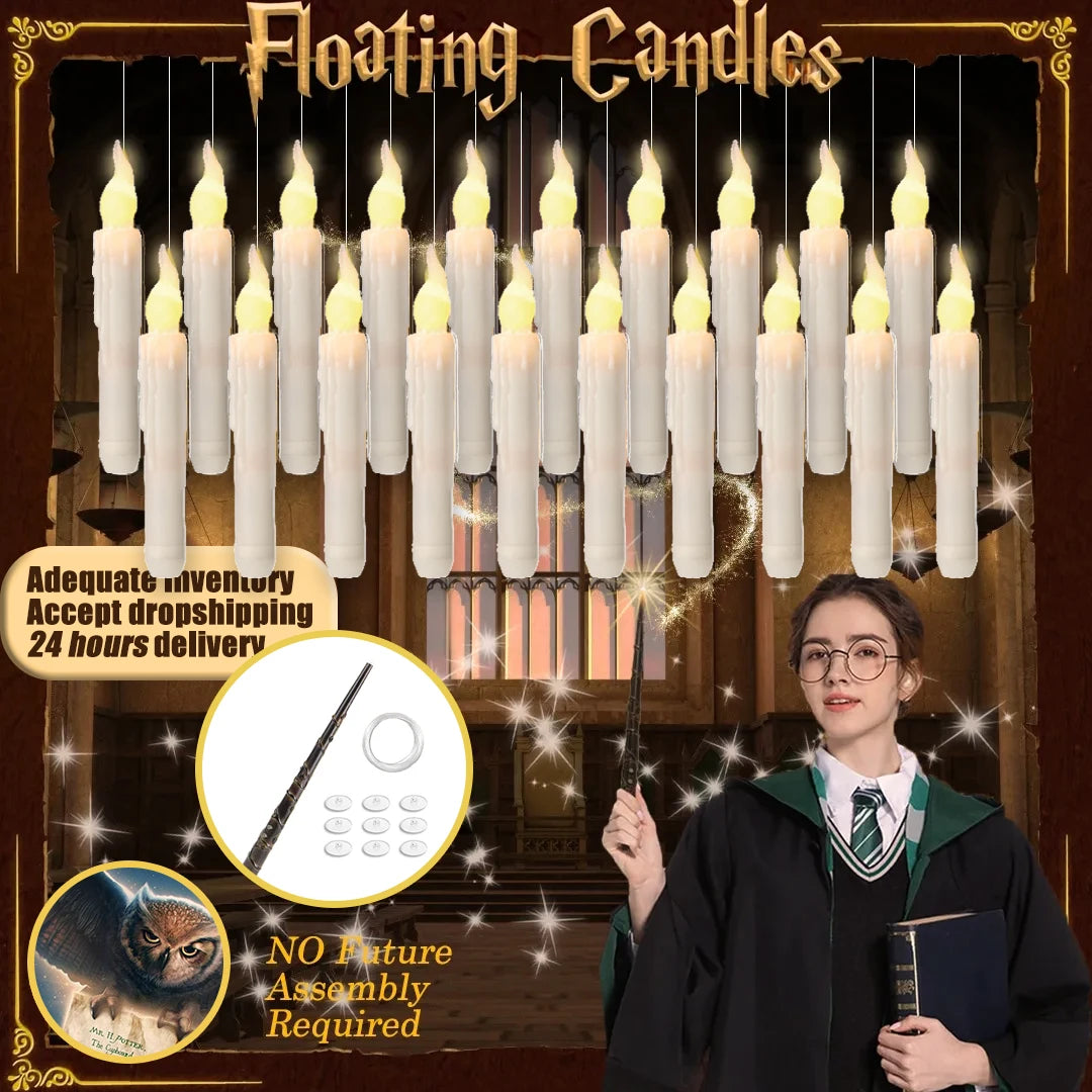 Floating LED Candles with Remote – Hanging Magic Wand Set