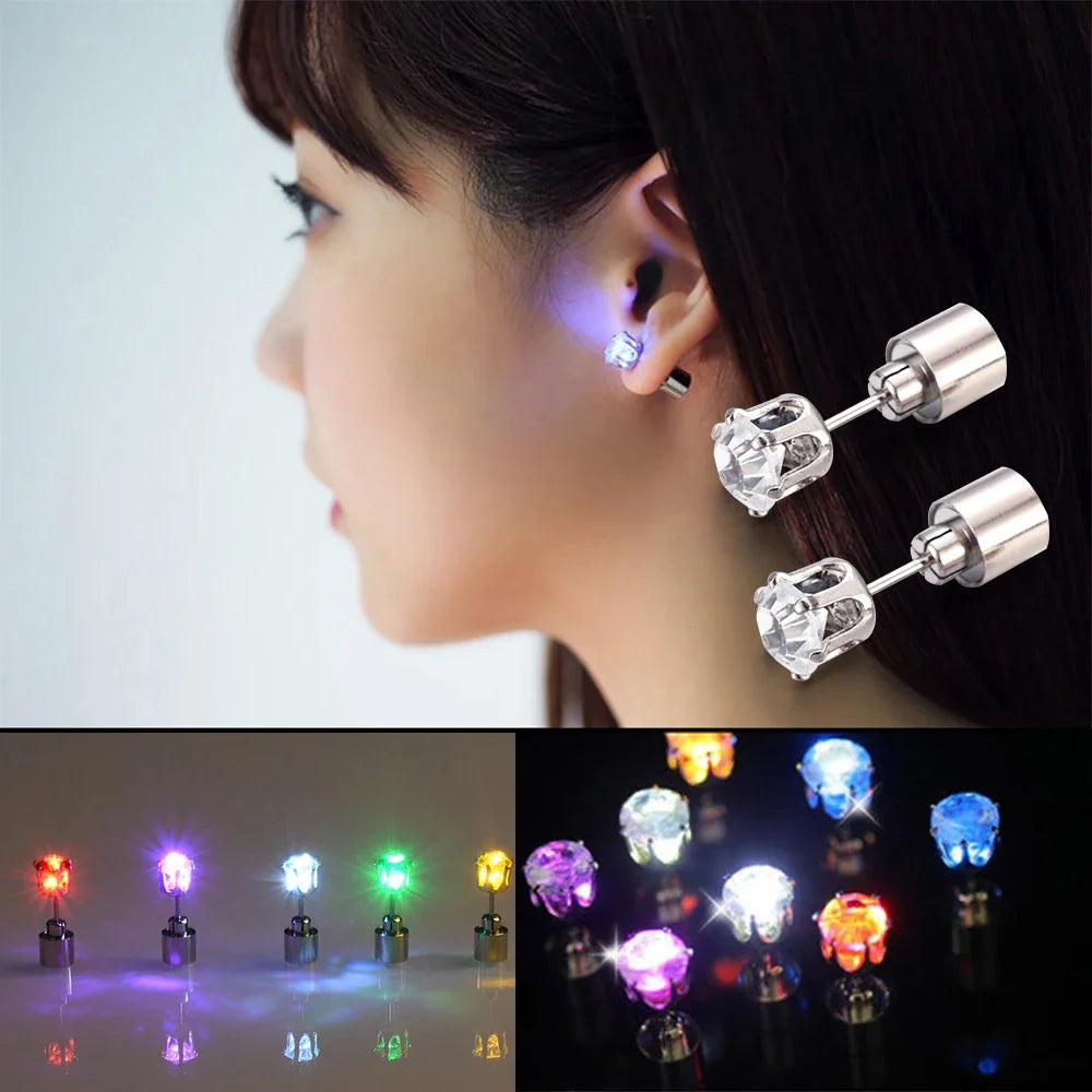 LED Luminous Stud Earrings – Colorful Glowing Zircon Party Jewelry (2PCS)
