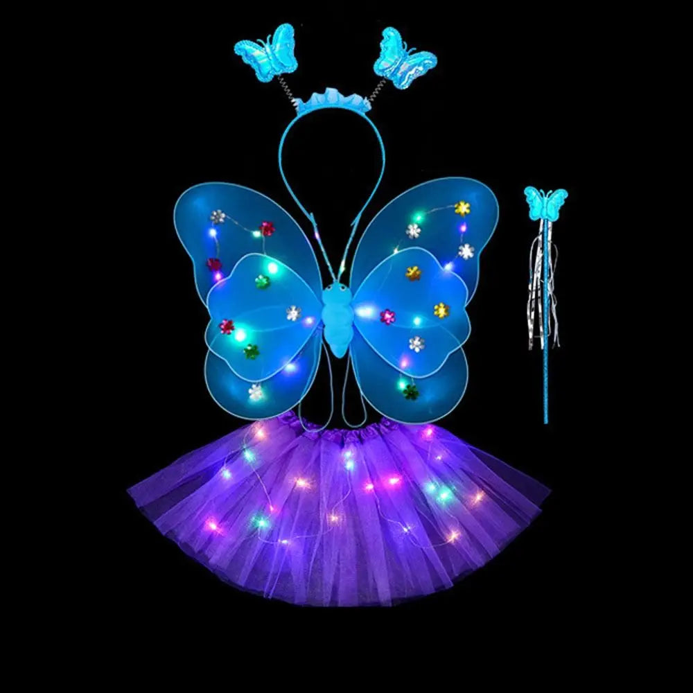 LED Angel Wings & Butterfly Costume Set – Kids Fancy Dress with Wand & Hair Hoop