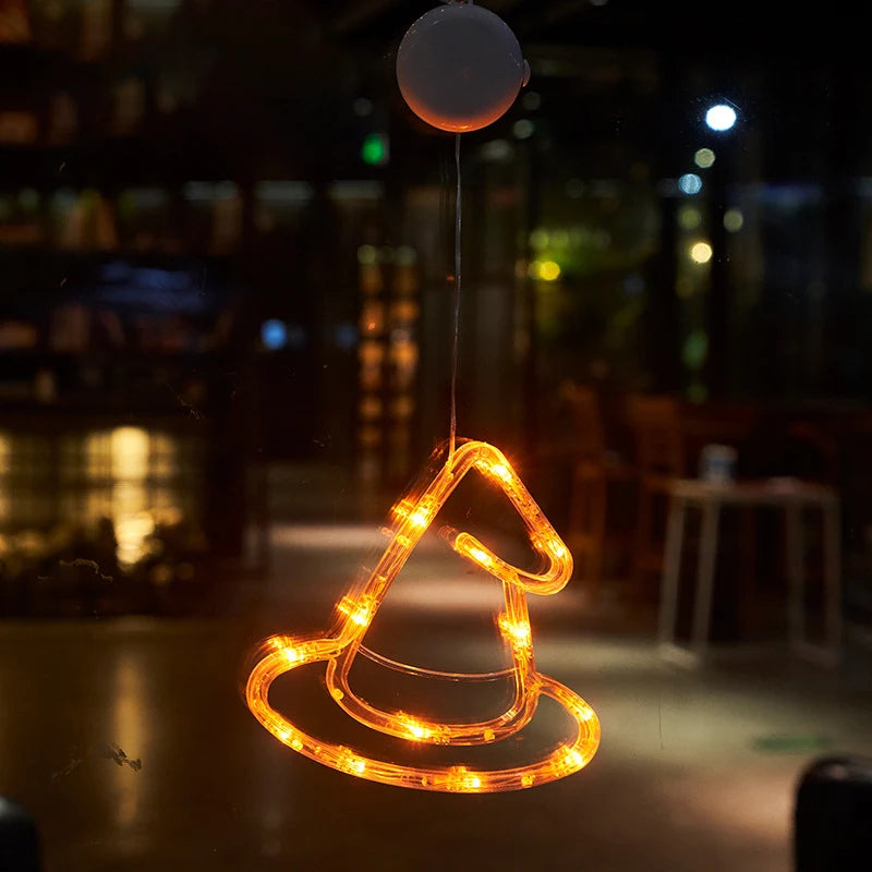 Halloween LED Hanging Ornaments – Witch Hat, Spider & Ghost Lights