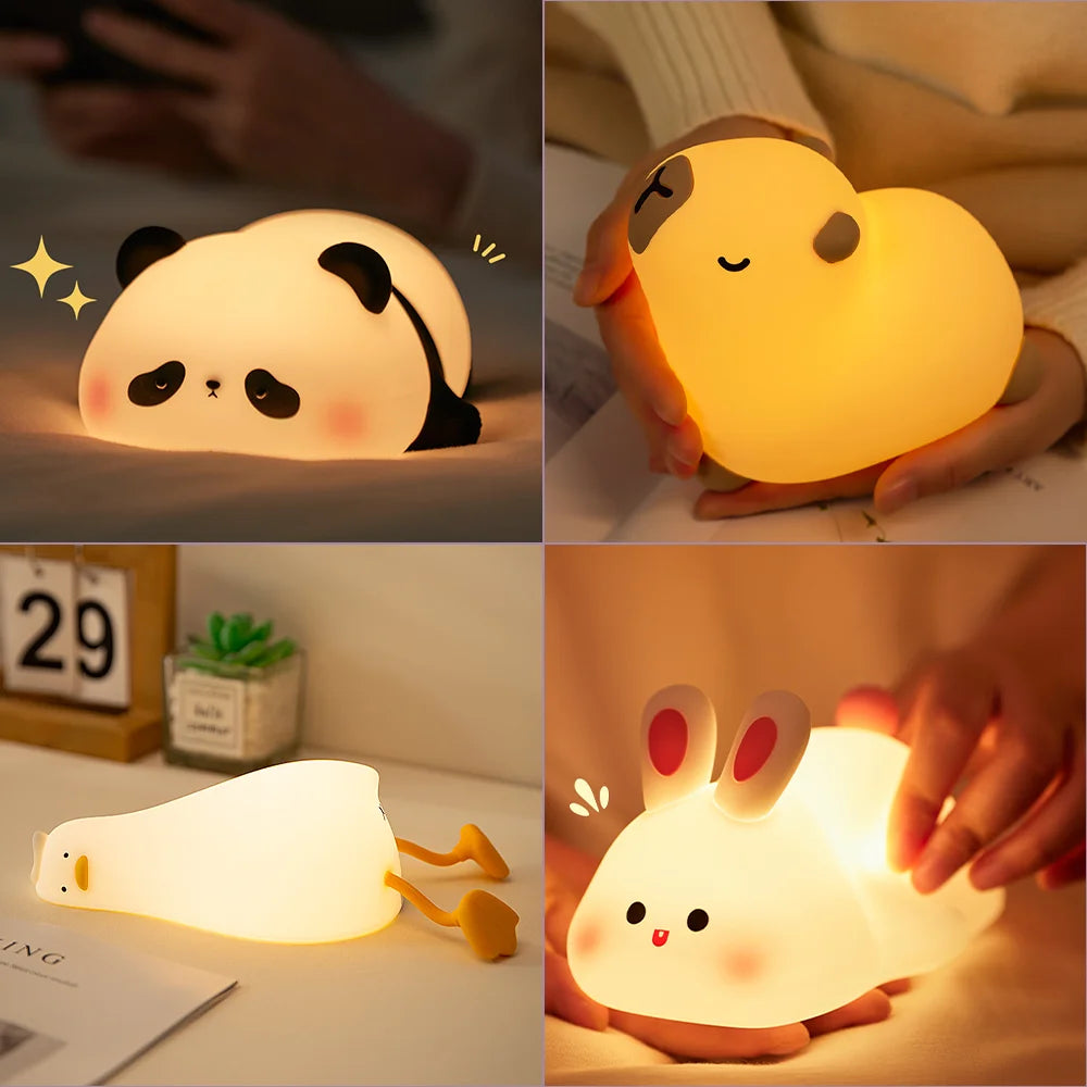 Cute Animal Night Light – Panda, Capybara, Axolotl & More (USB Rechargeable)