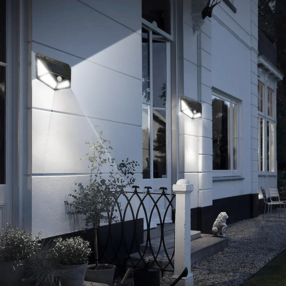 100 LED Solar Motion Sensor Wall Light – Wide Angle Outdoor Security Lamp