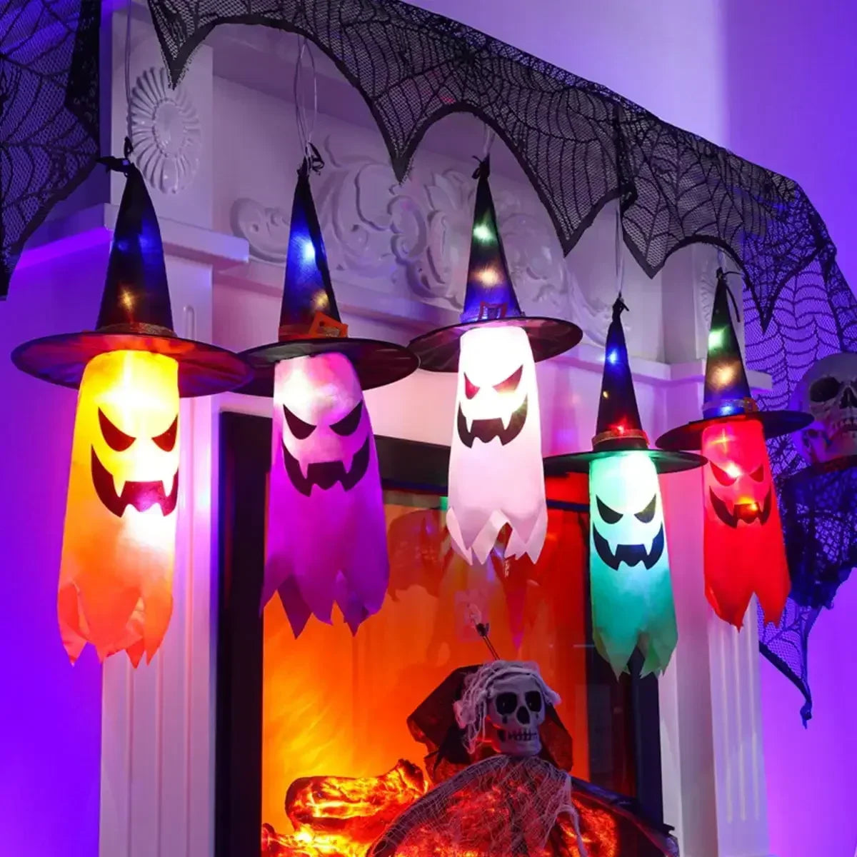 Halloween Witch Hat String Lights – 5 Colorful LED Hats