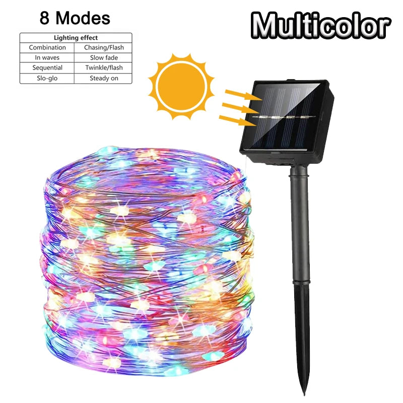 Solar String Lights – Waterproof 8-Mode Copper Wire Fairy Lights
