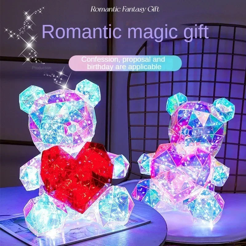 LED Light-Up Teddy Bear with Red Heart – Romantic Gift Lamp