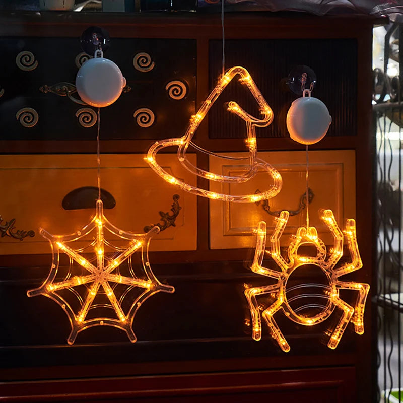 Halloween LED Hanging Ornaments – Witch Hat, Spider & Ghost Lights