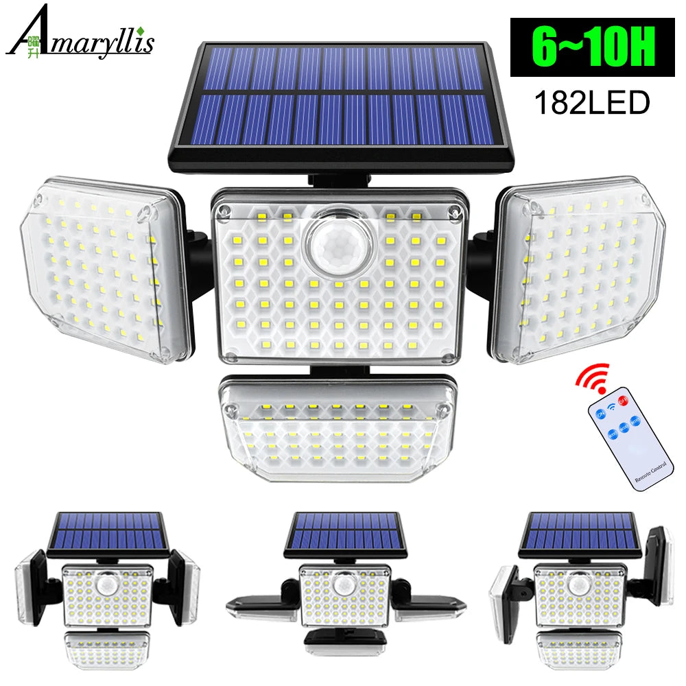 Solar Security Flood Light – 182/112 LED with Adjustable Heads & 3 Modes