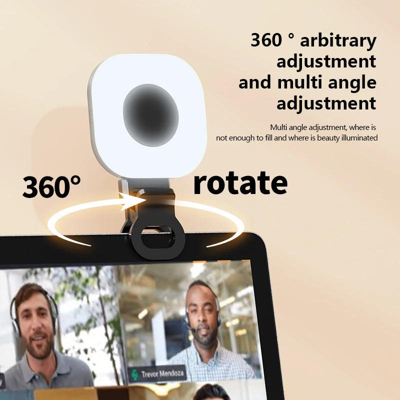 Mini Clip-On LED Selfie Light – 3 Modes, 9 Brightness Levels, USB-C Rechargeable