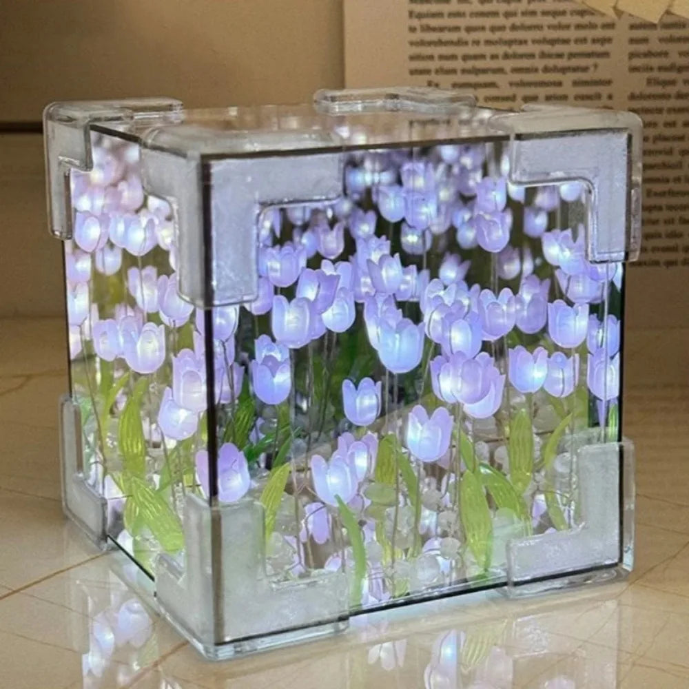 DIY Tulip Mirror Cube Lamp – Handmade Flower Night Light Gift