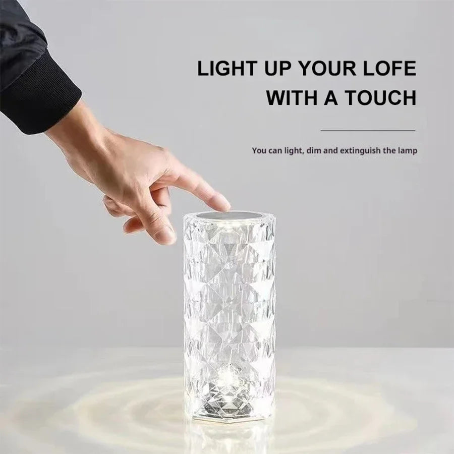 Rose Crystal Touch Lamp – USB Rechargeable 16-Color LED Bedside Light
