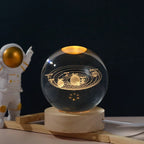 3D Crystal Ball Night Light with Wooden Base – Galaxy & Solar System USB Lamp
