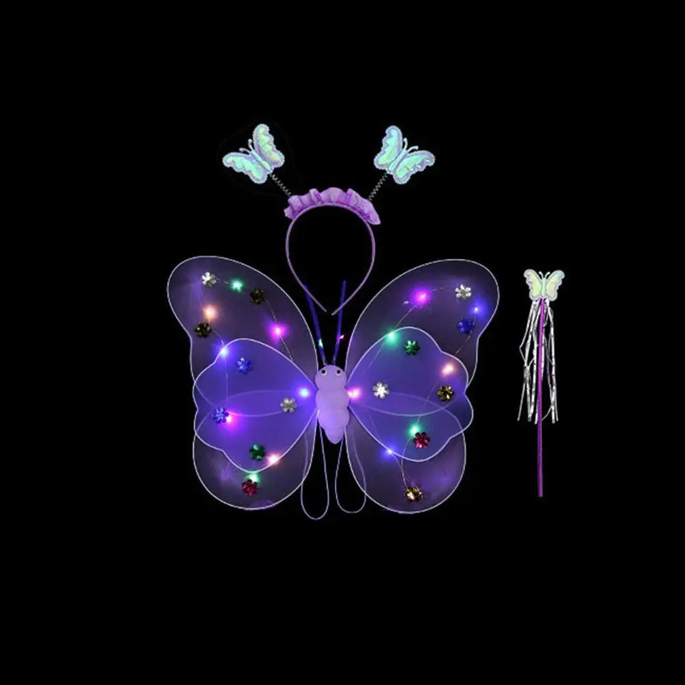 LED Angel Wings & Butterfly Costume Set – Kids Fancy Dress with Wand & Hair Hoop
