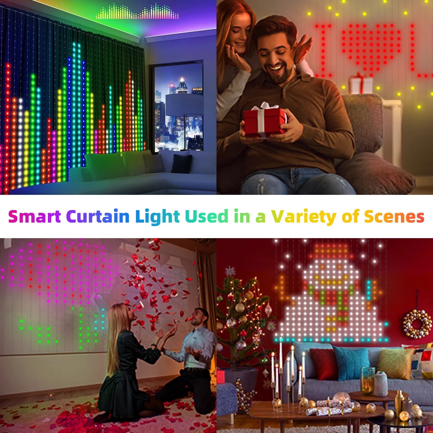 Smart Curtain Lights – 400 LED RGB Fairy Lights with App & Music Sync