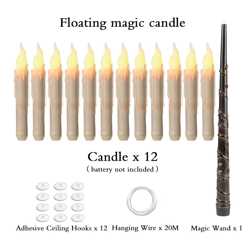 Floating LED Candles with Remote – Hanging Magic Wand Set