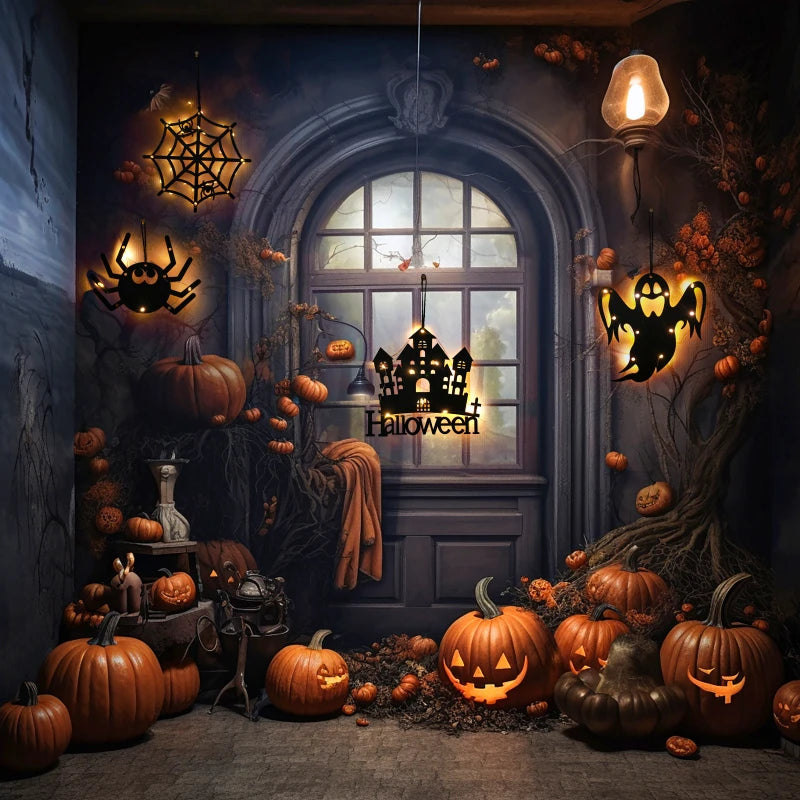 Halloween Hanging Lights – Castle, Witch, Ghost & Spider Web (10LED)