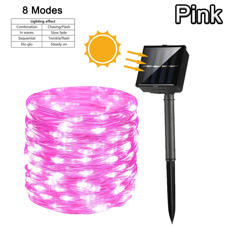 Solar String Lights – Waterproof 8-Mode Copper Wire Fairy Lights