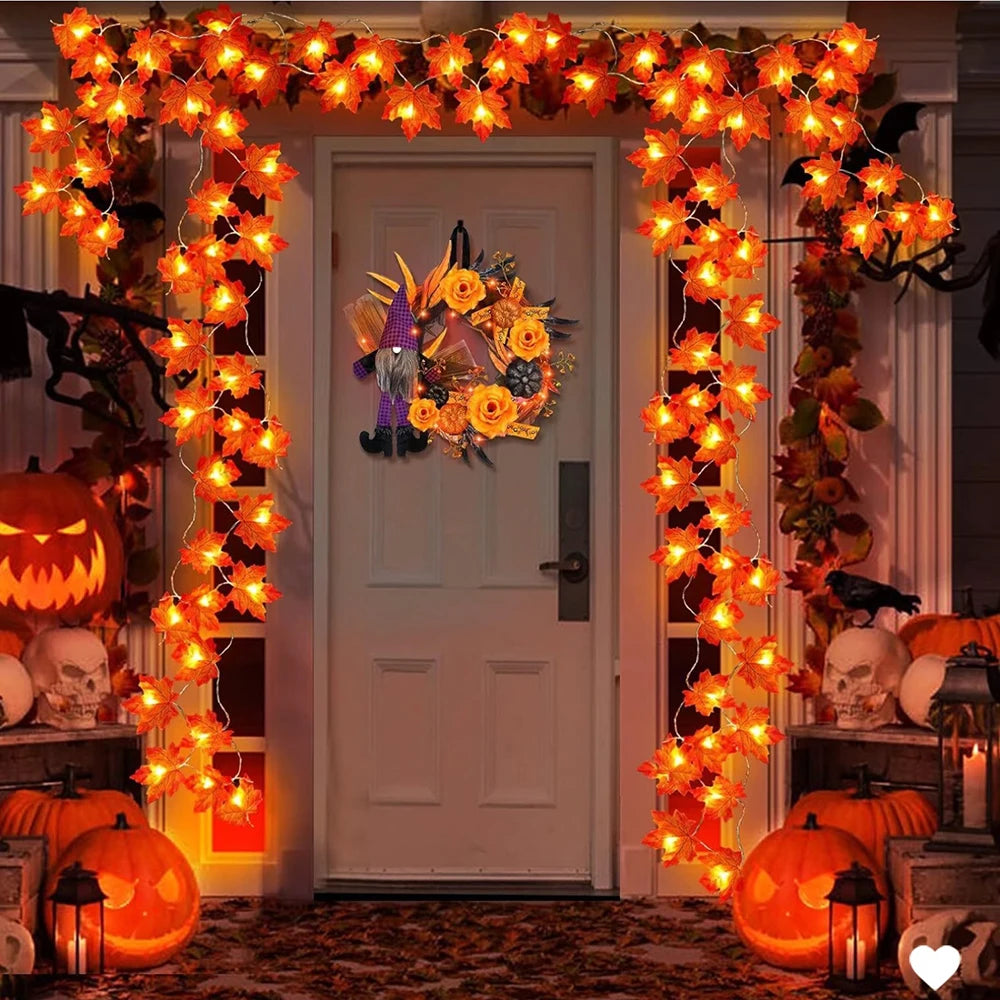 Halloween Maple Leaf String Lights – LED Garland for Fall Décor