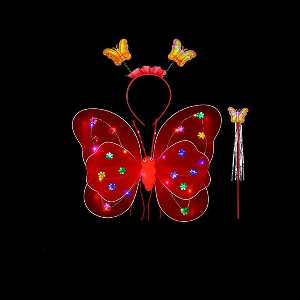 LED Angel Wings & Butterfly Costume Set – Kids Fancy Dress with Wand & Hair Hoop