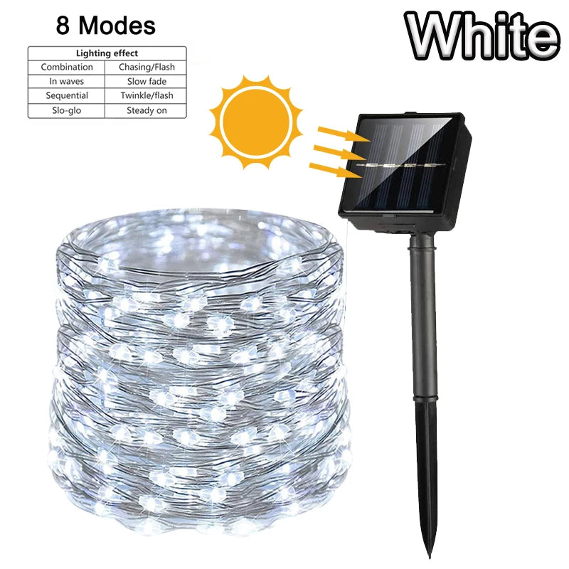 Solar String Lights – Waterproof 8-Mode Copper Wire Fairy Lights