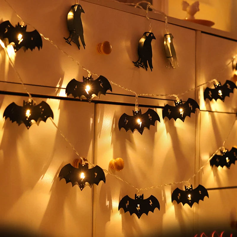 Halloween Bat, Crow, Spider LED String Lights – 1.5M Battery Operated