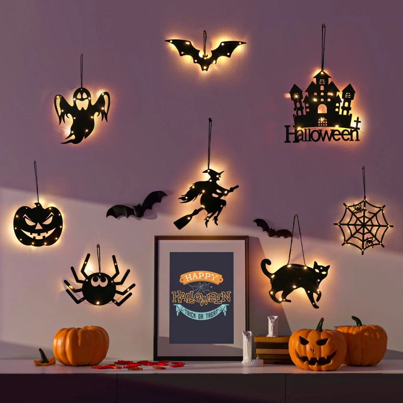 Halloween Hanging Lights – Castle, Witch, Ghost & Spider Web (10LED)