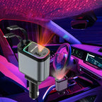 4-in-1 Retractable Car Charger – Dual Ports, Type-C Fast Charge & Starry Sky Light