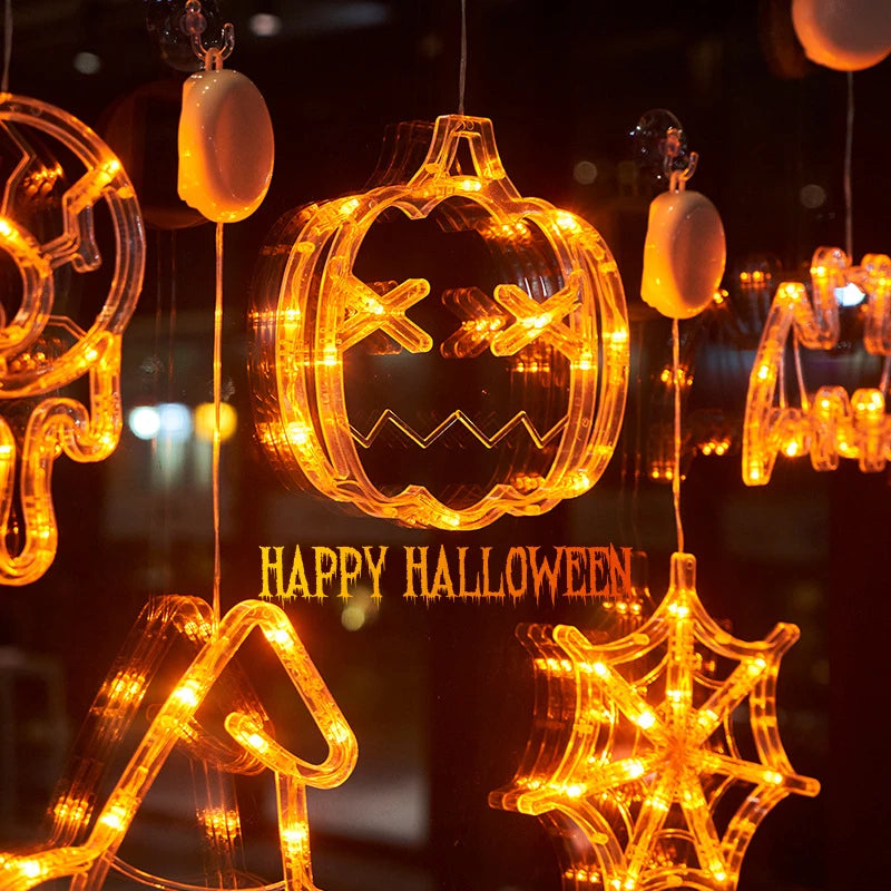 Halloween LED Hanging Ornaments – Witch Hat, Spider & Ghost Lights