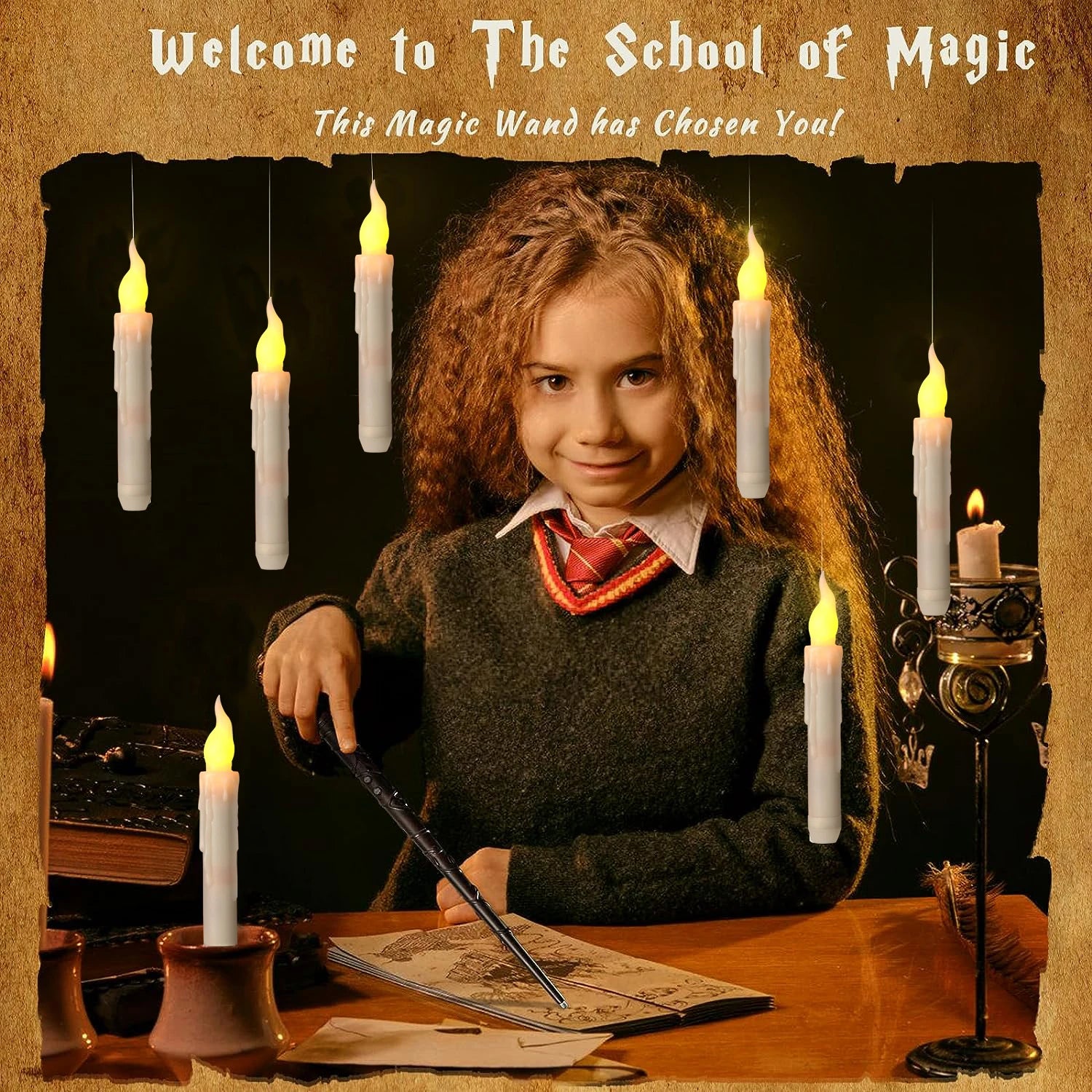 Floating LED Candles with Remote – Hanging Magic Wand Set