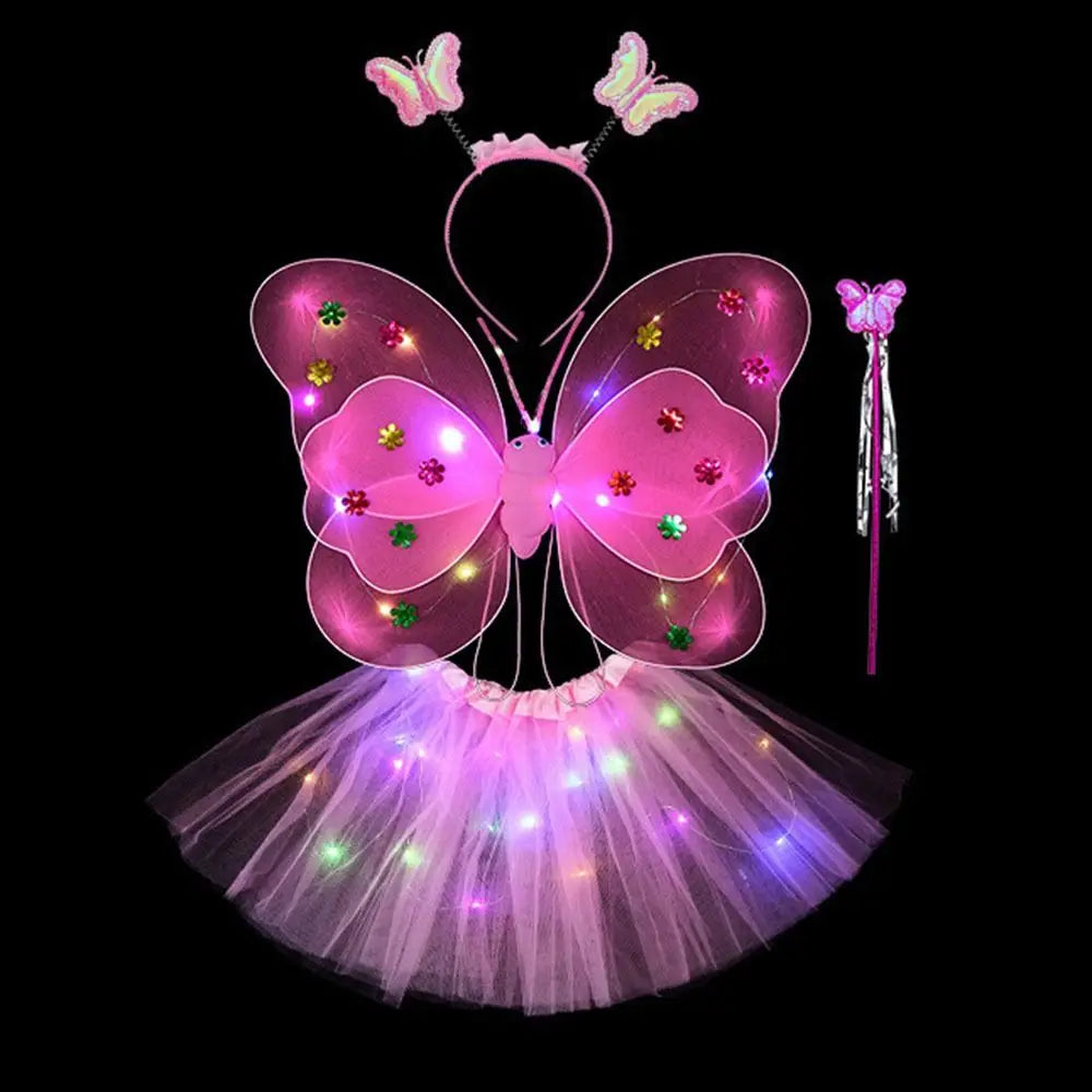 LED Angel Wings & Butterfly Costume Set – Kids Fancy Dress with Wand & Hair Hoop