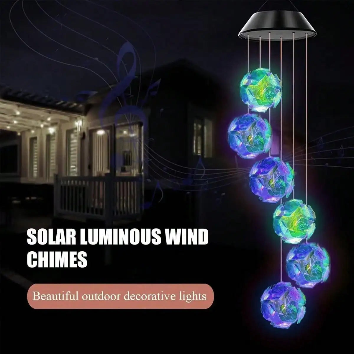 Solar Color Changing Wind Chimes – 6 LED RGB Outdoor Garden Décor