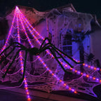 Halloween Spider Web Lights – 8 Mode LED Web with Glowing Spider