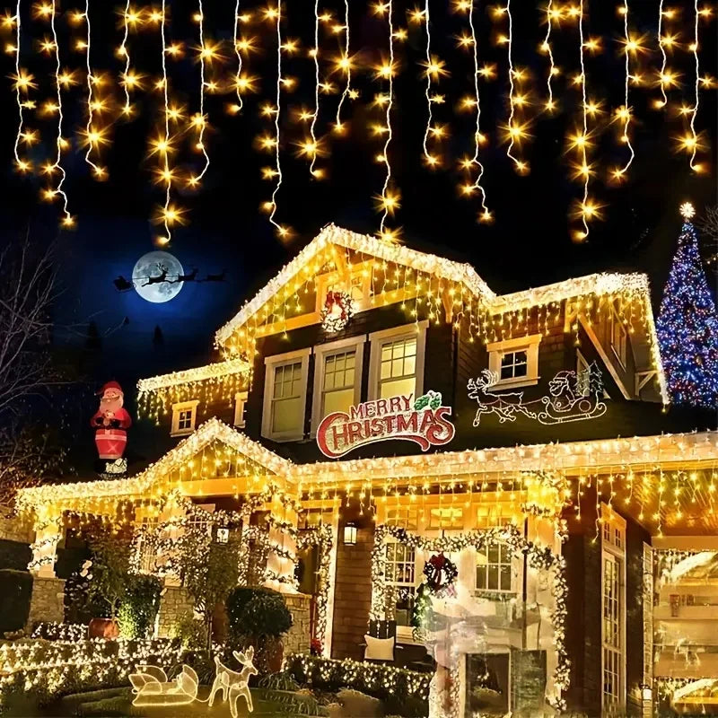 2025 LED Icicle Curtain String Lights – 8-Mode Fairy Lights for Holidays & Parties
