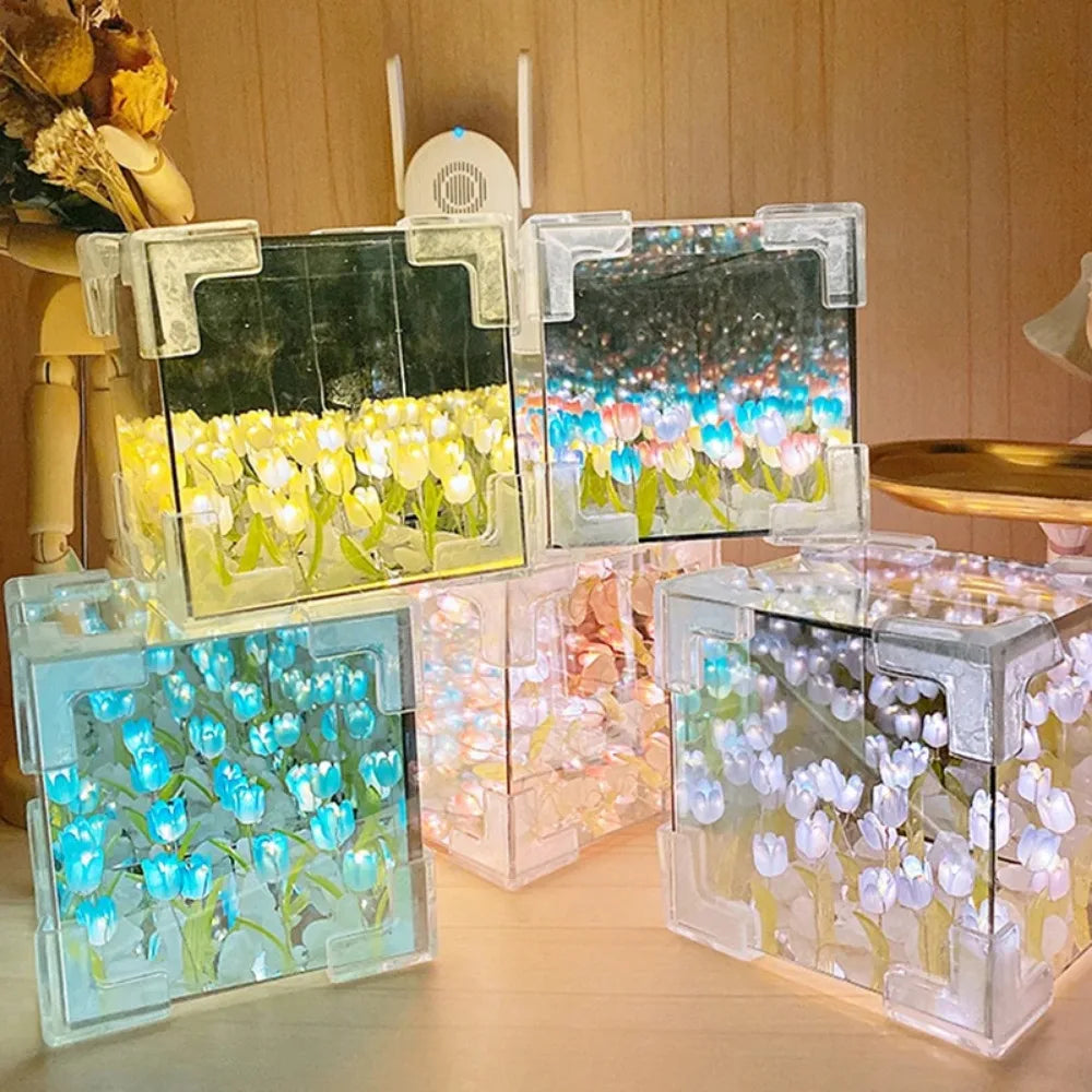 DIY Tulip Mirror Cube Lamp – Handmade Flower Night Light Gift