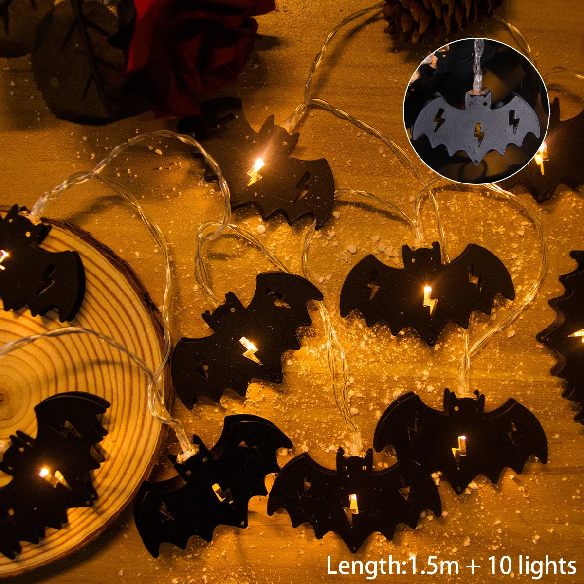 Halloween Bat, Crow, Spider LED String Lights – 1.5M Battery Operated