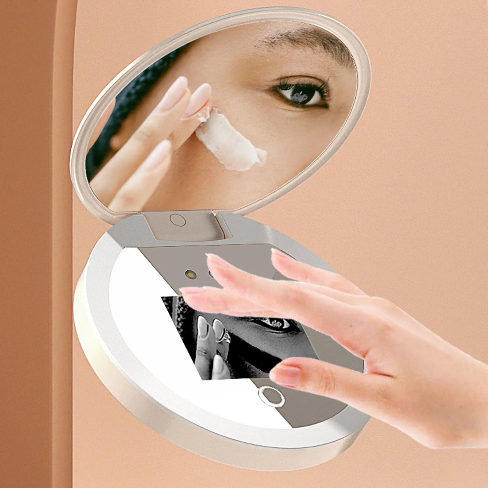 UV Camera Makeup Mirror – 2X Magnification Travel Pocket Mirror with LED Light