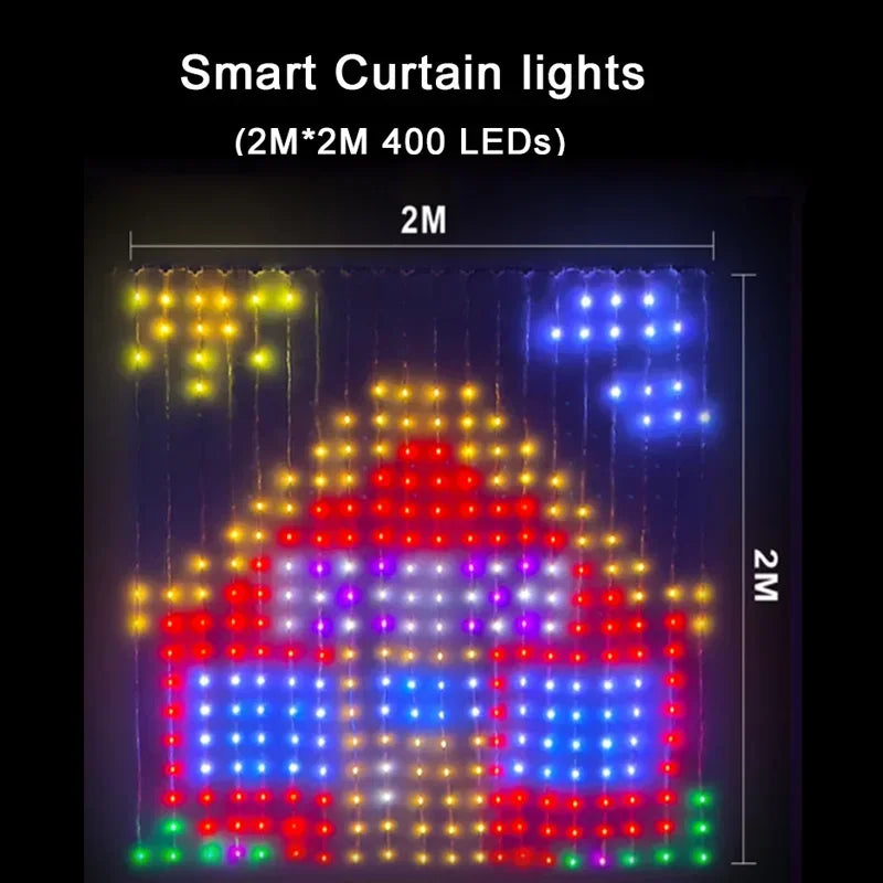 Smart Curtain Lights – 400 LED RGB Fairy Lights with App & Music Sync
