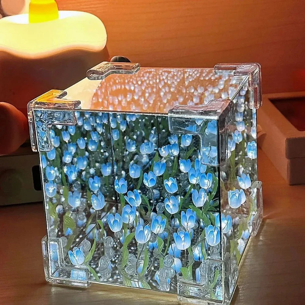 DIY Tulip Mirror Cube Lamp – Handmade Flower Night Light Gift