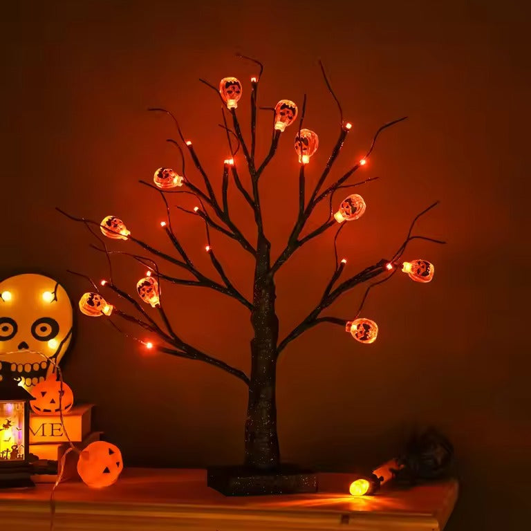 Halloween LED Black Tree with Pumpkins – 45cm Tabletop Light
