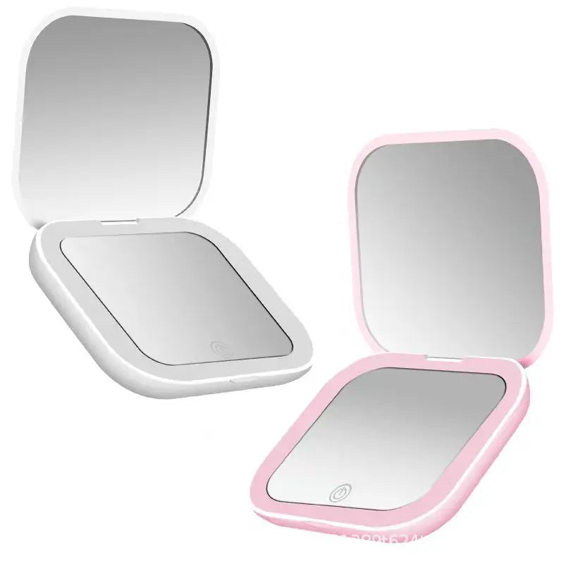 Mini Folding LED Makeup Mirror – USB Rechargeable with 2X Magnification
