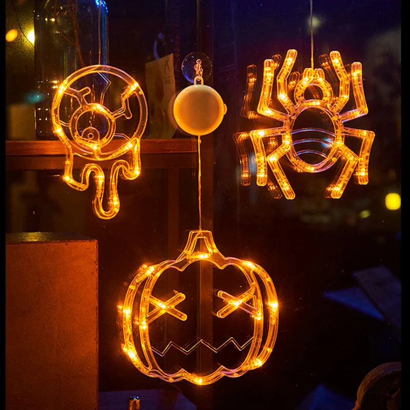 Halloween LED Hanging Ornaments – Witch Hat, Spider & Ghost Lights