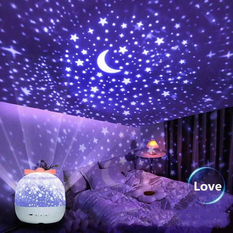 Crown Star Projector Lamp – Rotating Night Light with 6 Films & Remote