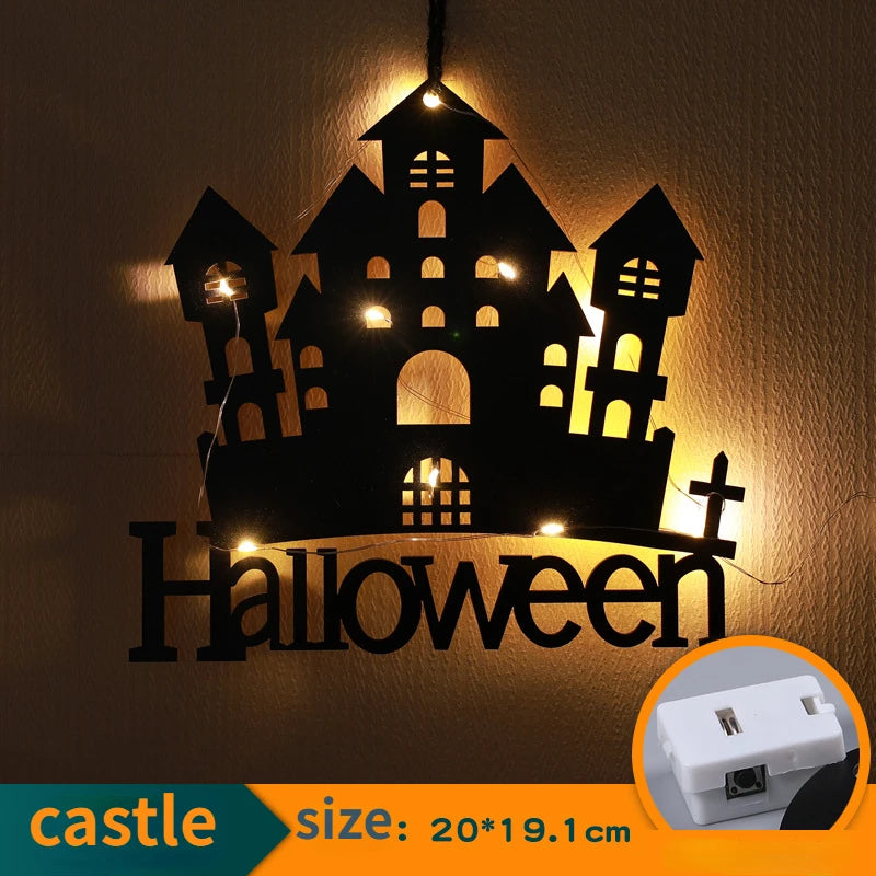 Halloween Hanging Lights – Castle, Witch, Ghost & Spider Web (10LED)