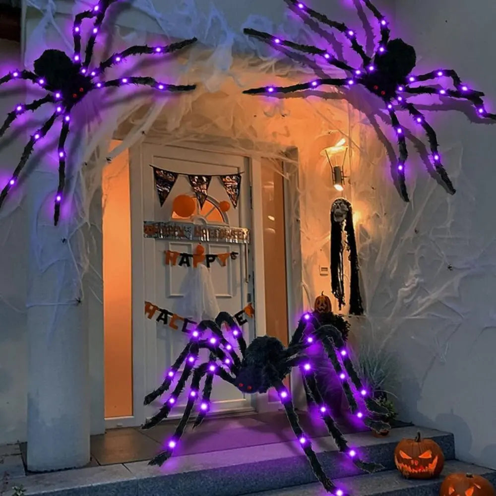 Halloween Spider Web Lights – 8 Mode LED Web with Glowing Spider